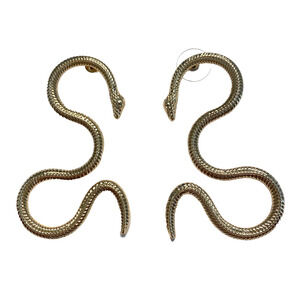 Gold Snake Shaped Pierced Earrings Fashion Statement Long Goth Wicken Jewelry